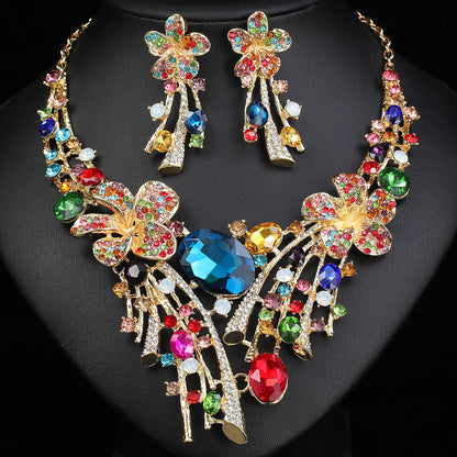 Bohemian Floral Statement Necklace and Earrings Set