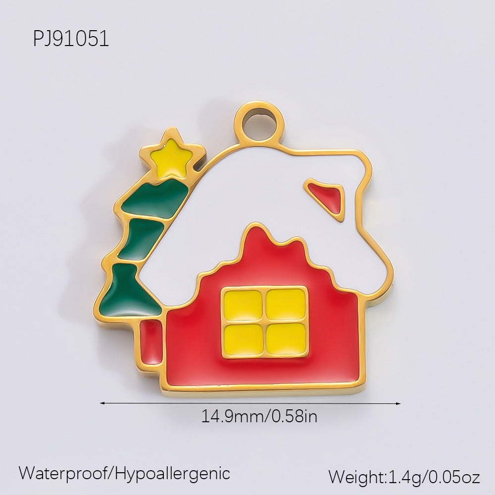 DIY Christmas-Themed 18K Gold-Plated Stainless Steel Pendant Accessories