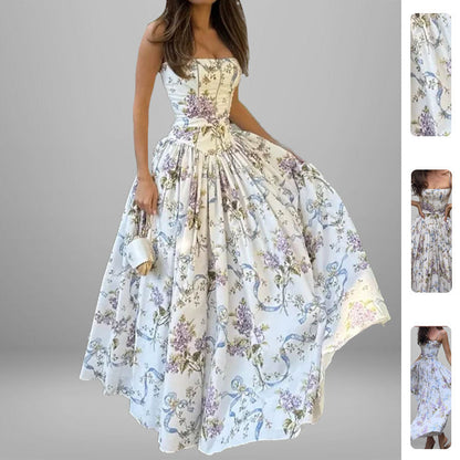 Elegant Floral Maxi Dress Casual Polyester Sundress