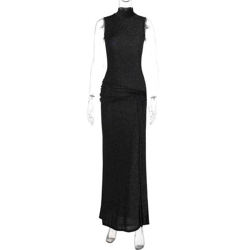 Elegant High Neck Sleeveless Dress with Sequins