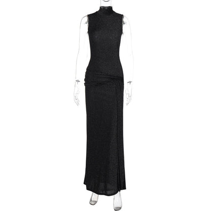 Elegant High Neck Sleeveless Dress with Sequins