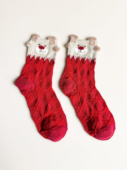 Funny Cartoon Reindeer Christmas Crew Socks Set