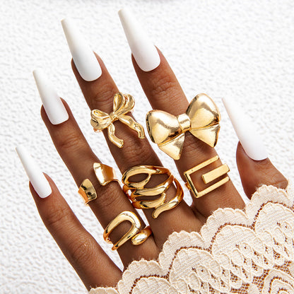 Geometric Hollow Statement Ring Set Stylish Mixed Metal Rings
