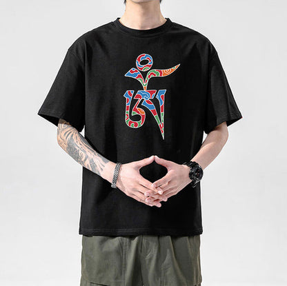 Tibetan Culture T-Shirt, Tibetan Totem, Eight Auspicious Characters, Six True Words, Short Sleeved Tibetan Clothing, Yak Clothing