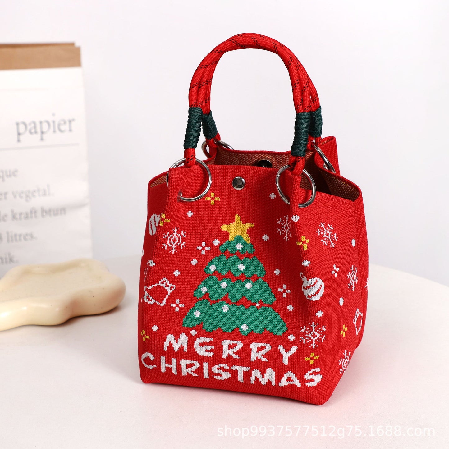 Cute Reindeer Portable Christmas Woven Gift Bag