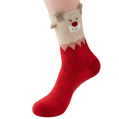 Funny Cartoon Reindeer Christmas Crew Socks Set
