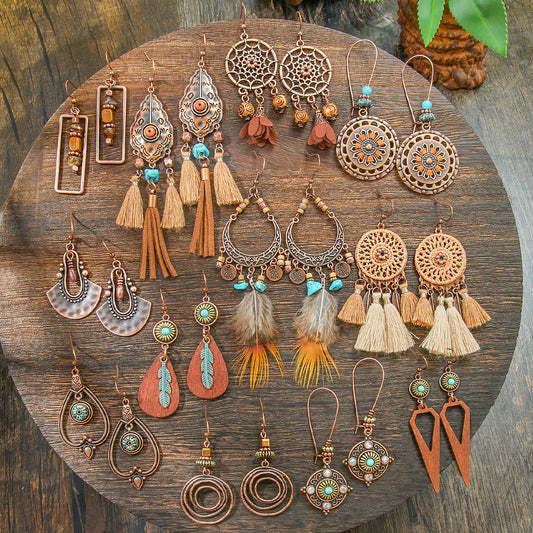 Bohemian Style Handmade Tassel Earrings with Heart-Shaped Design