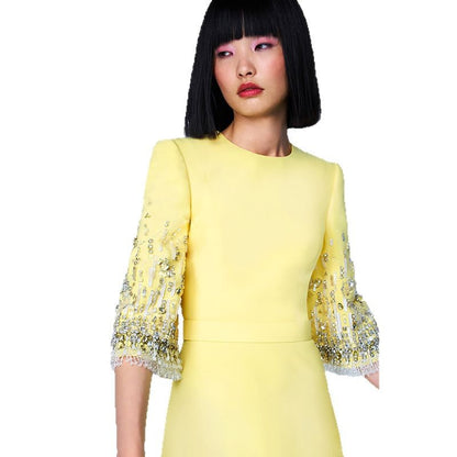 Embroidered Beaded Midi Dress Elegant Party Attire