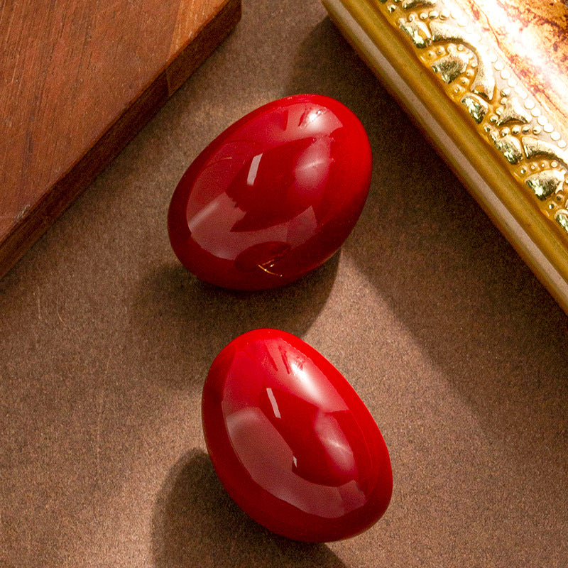 French Vintage Geometric Oval Alloy Earrings For Women