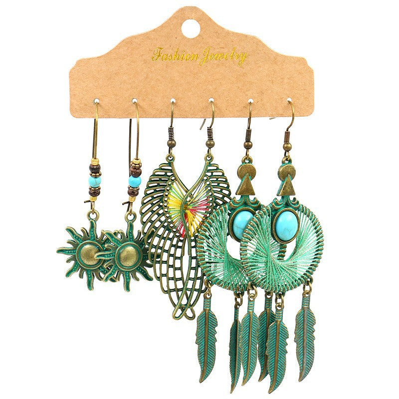 Vintage Floral Dangle Earrings Set Bohemian Style