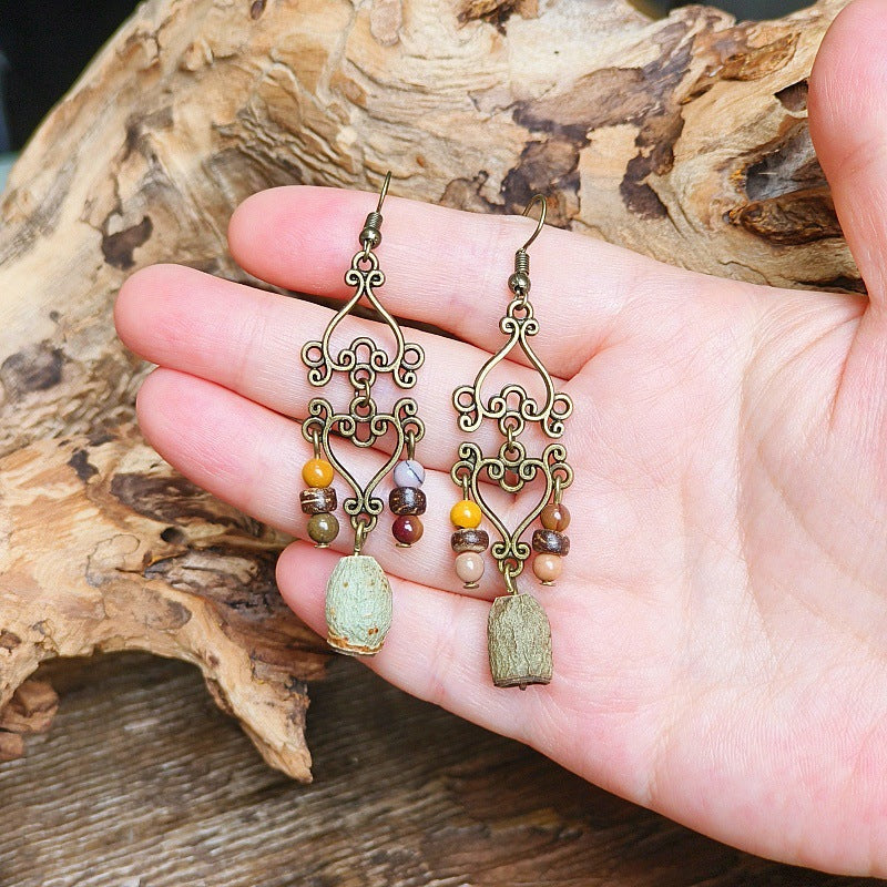 Vintage Style Bohemian-Inspired Dried Fruit Beaded Earrings