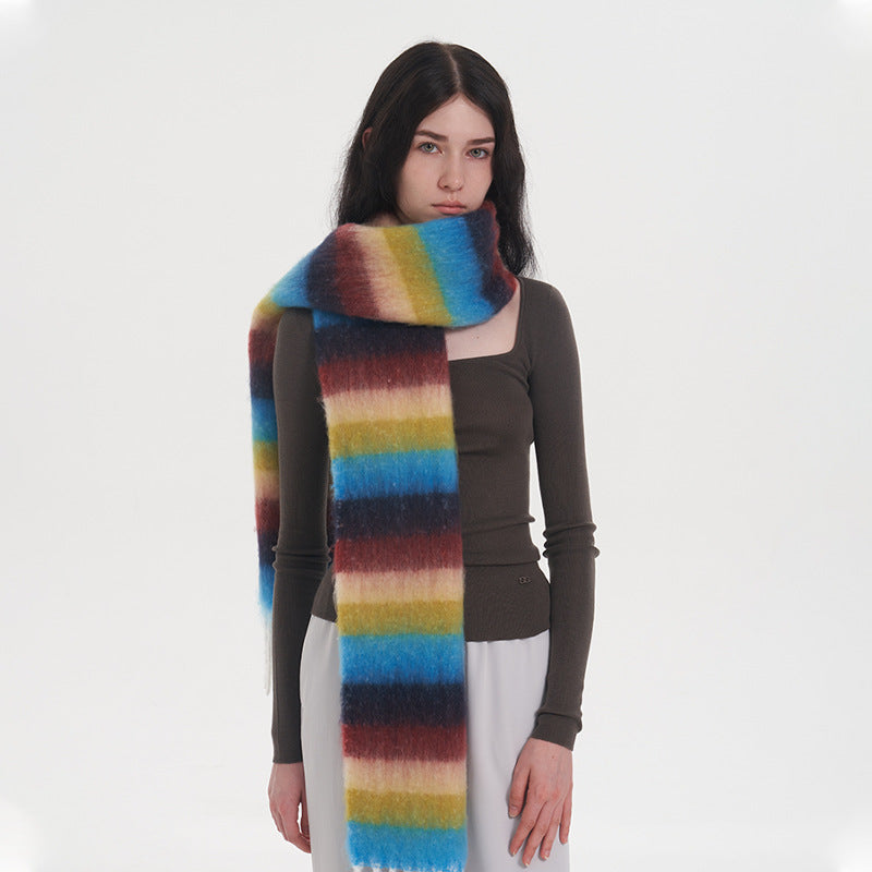 2+ Vintage Rainbow Stripe Tassel Scarves