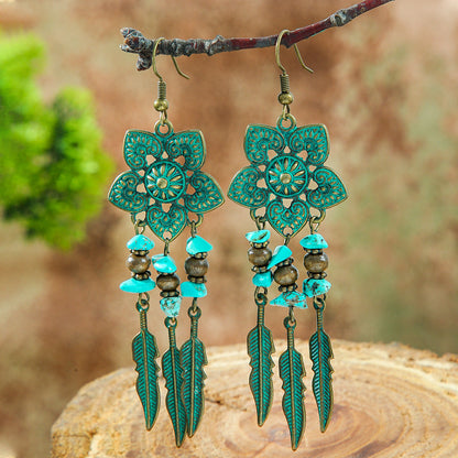 Bohemian Leaf Drop Earrings Vintage Alloy Jewelry