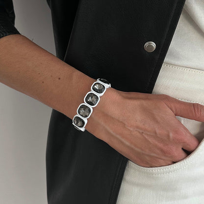 Trendy Geometric Acrylic Beaded Bracelets Stackable Metal Bangles For Women