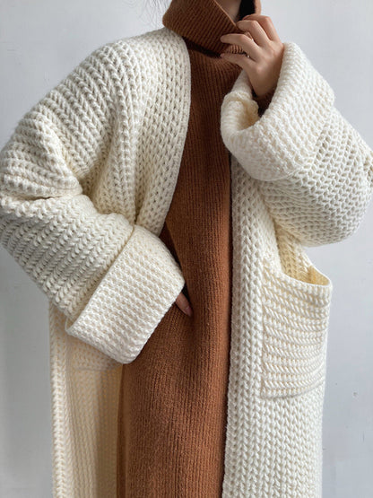 Solid Color Hollow Out Open Front Knit Cardigan