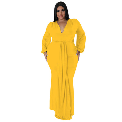 Trendy Plus Size V-Neck Irregular Hem Dress For Night Out