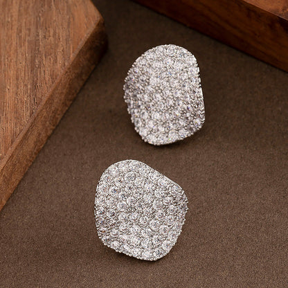 Geometric Zirconia Stud Earrings Elegant Silver Needle Casual Style
