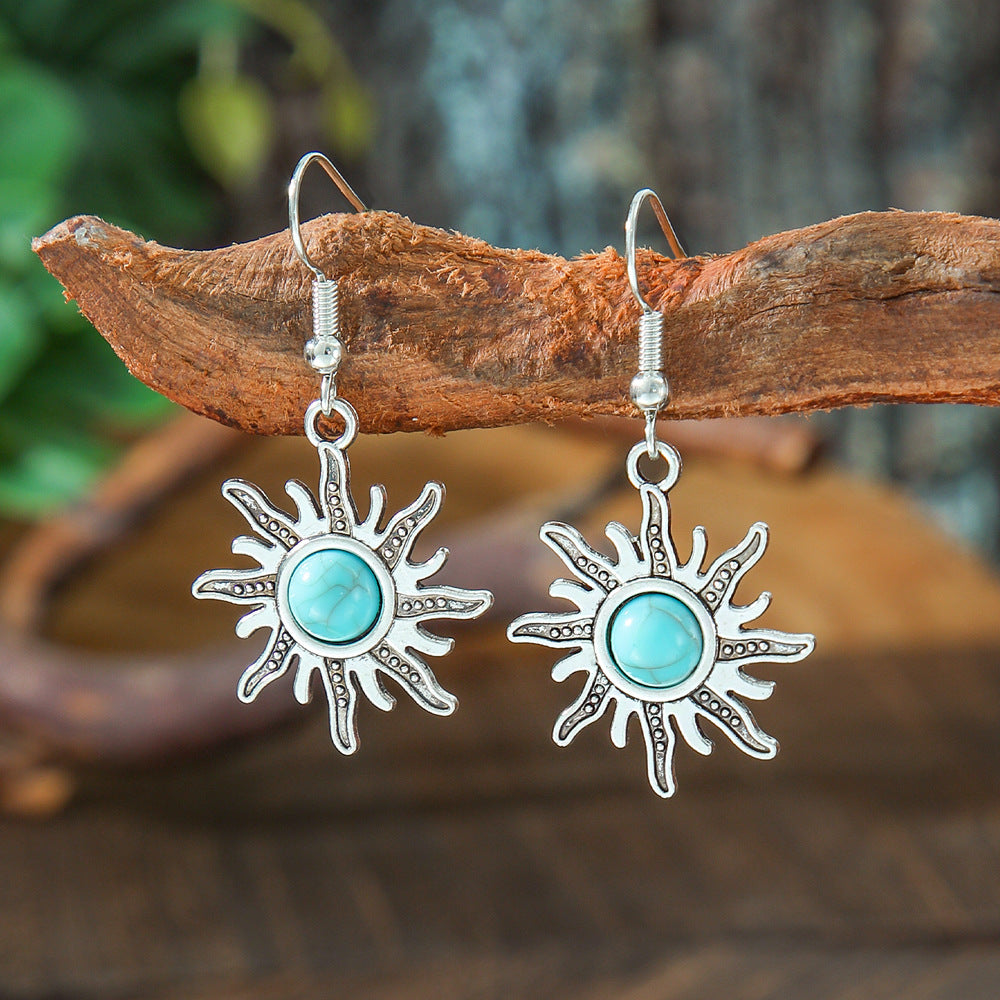 Bohemian Turquoise Teardrop Earrings Vintage Alloy Geometry