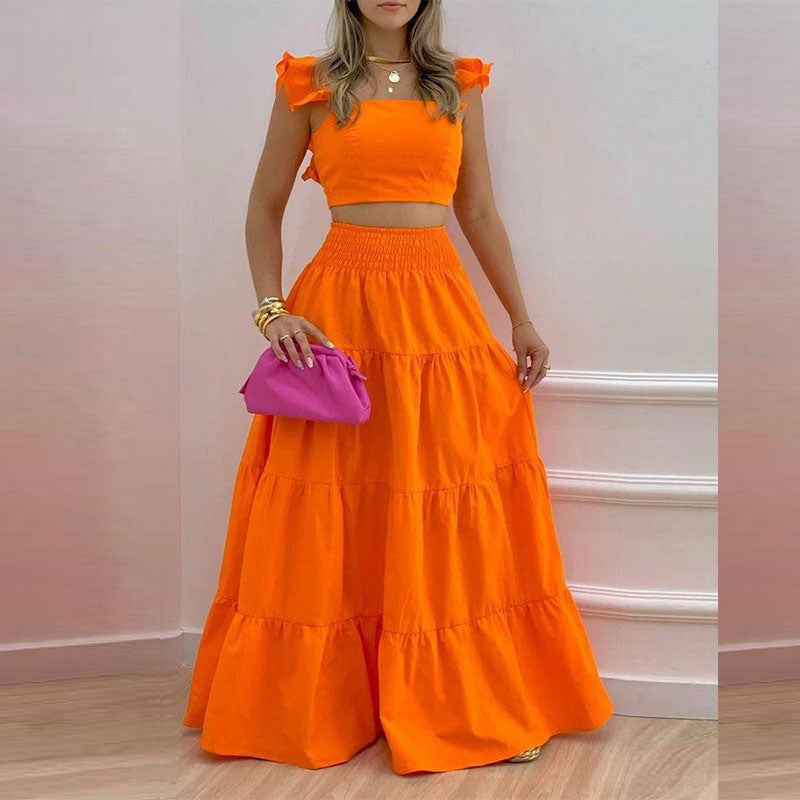New Women's Fashion Set Stylish Solid Color Maxi Dress