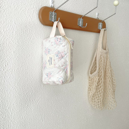 Cute Floral Print Wrist Makeup Bag with Cat Design