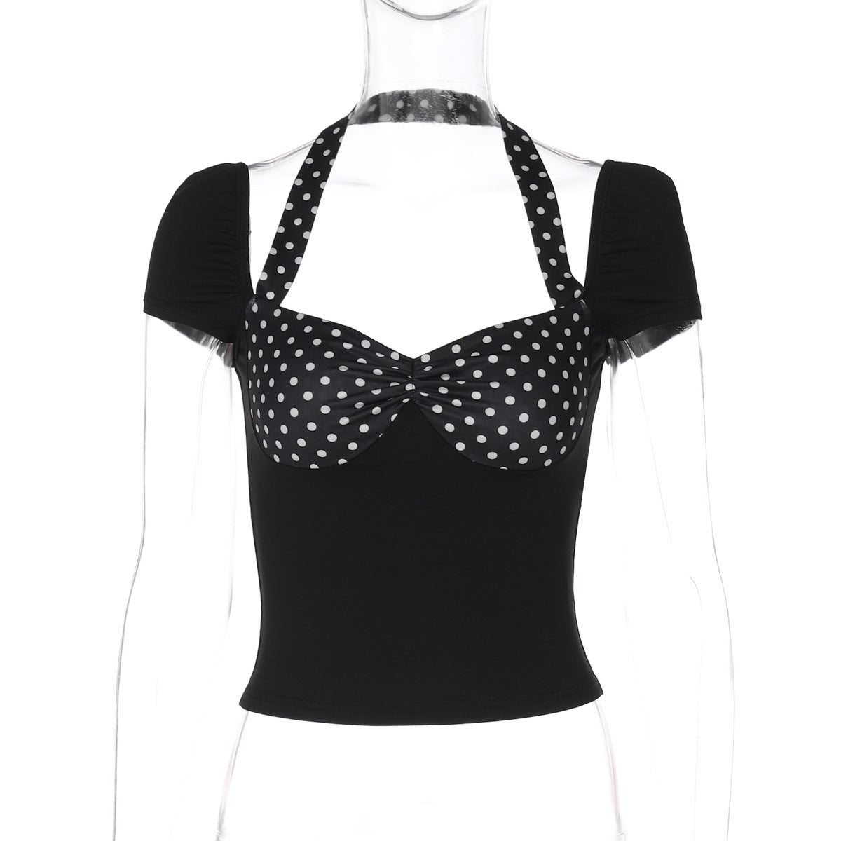 Backless Polka Dot Crossover Top Trendy Casual T-Shirt