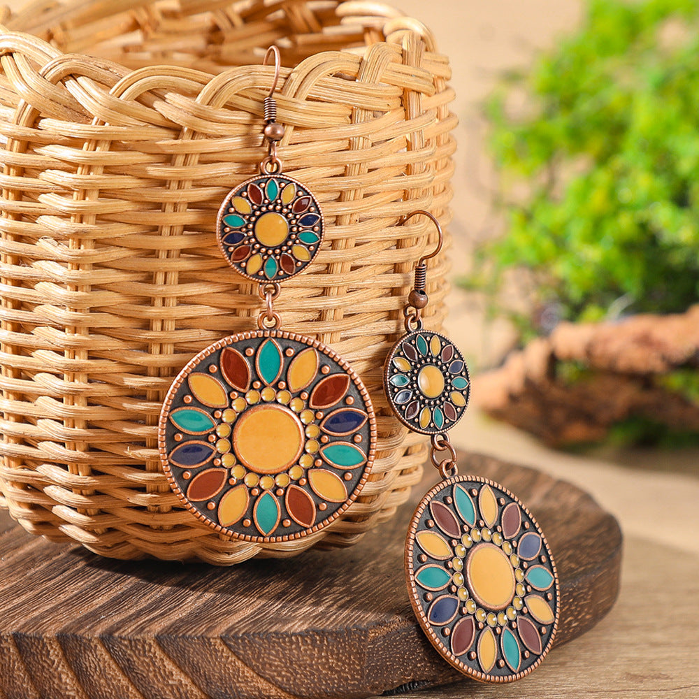 Colorful Alloy Drop Earrings Bohemian Style Fashionable Accessories