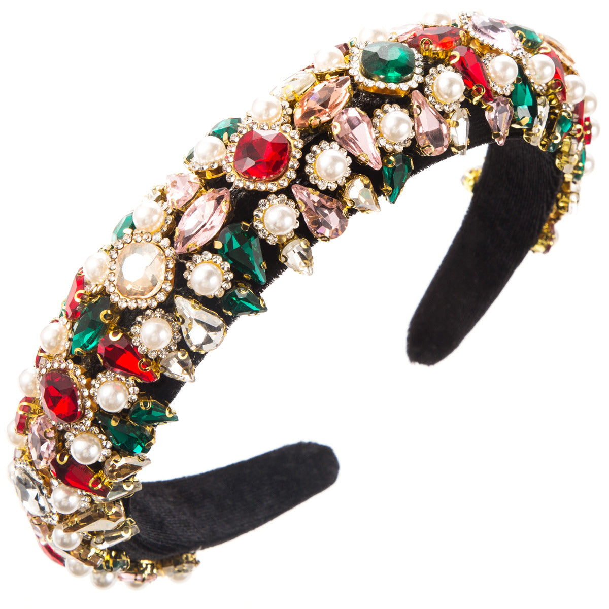 Vintage Baroque Style Velvet Headband for Women with Rhinestones and Pearls