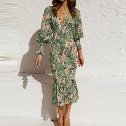 Elegant V-Neck Mermaid Dress with Waist Cinching