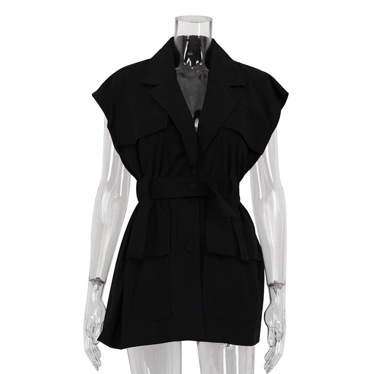 Trendy Sleeveless Utility Shirt With Pockets