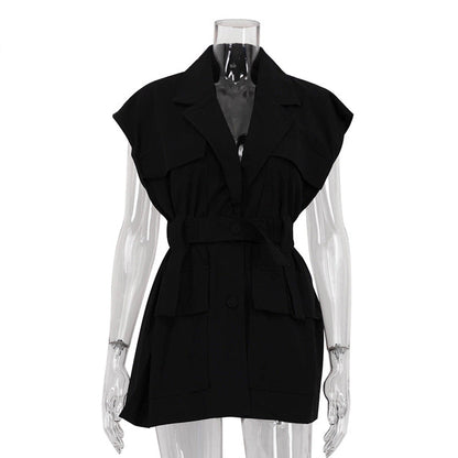 Trendy Sleeveless Utility Shirt With Pockets