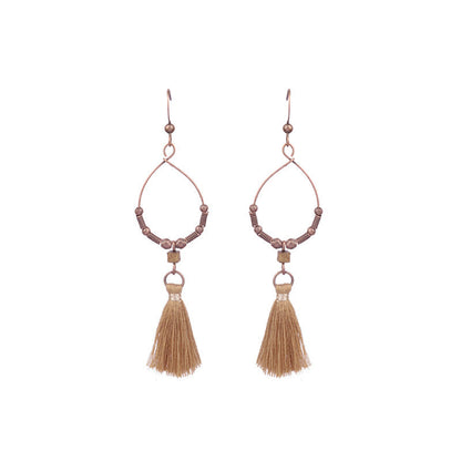Exaggerated Vintage Geometric Wooden Earrings with Tassel and Bell