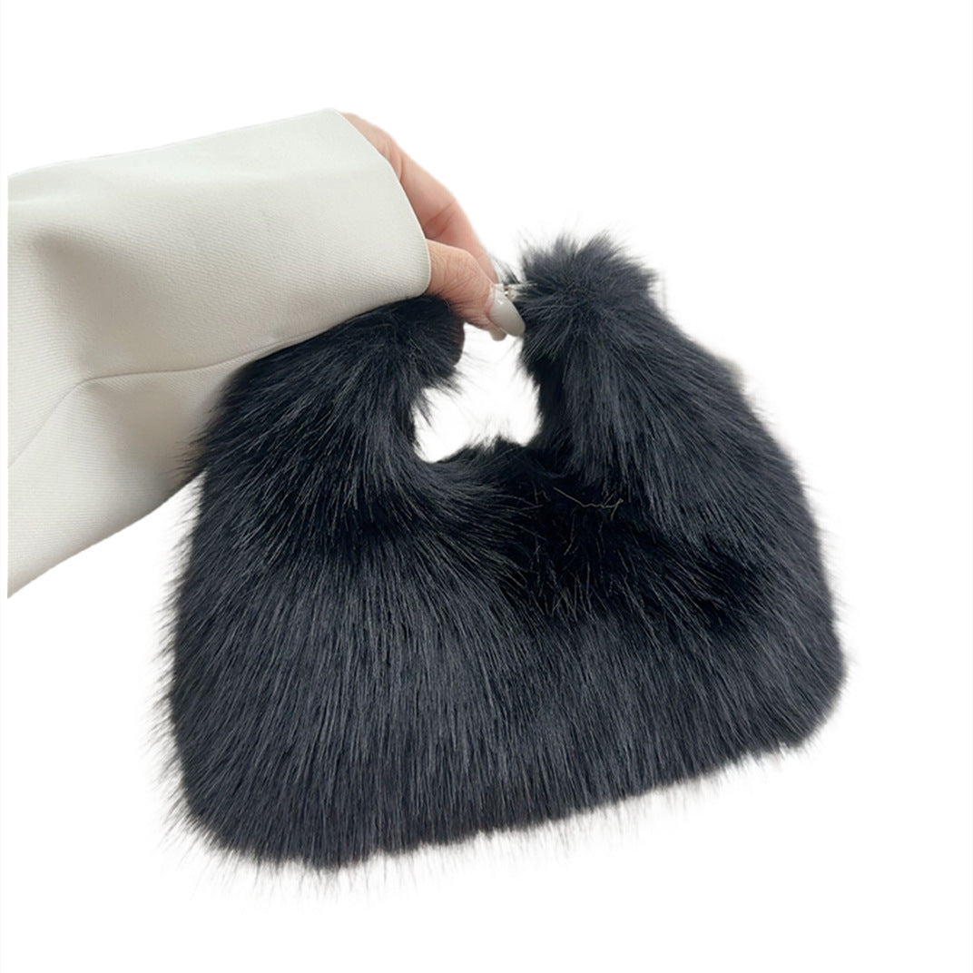 Trendy Faux Fox Fur Mini Furry Evening Bag