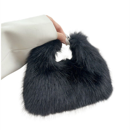 Trendy Faux Fox Fur Mini Furry Evening Bag