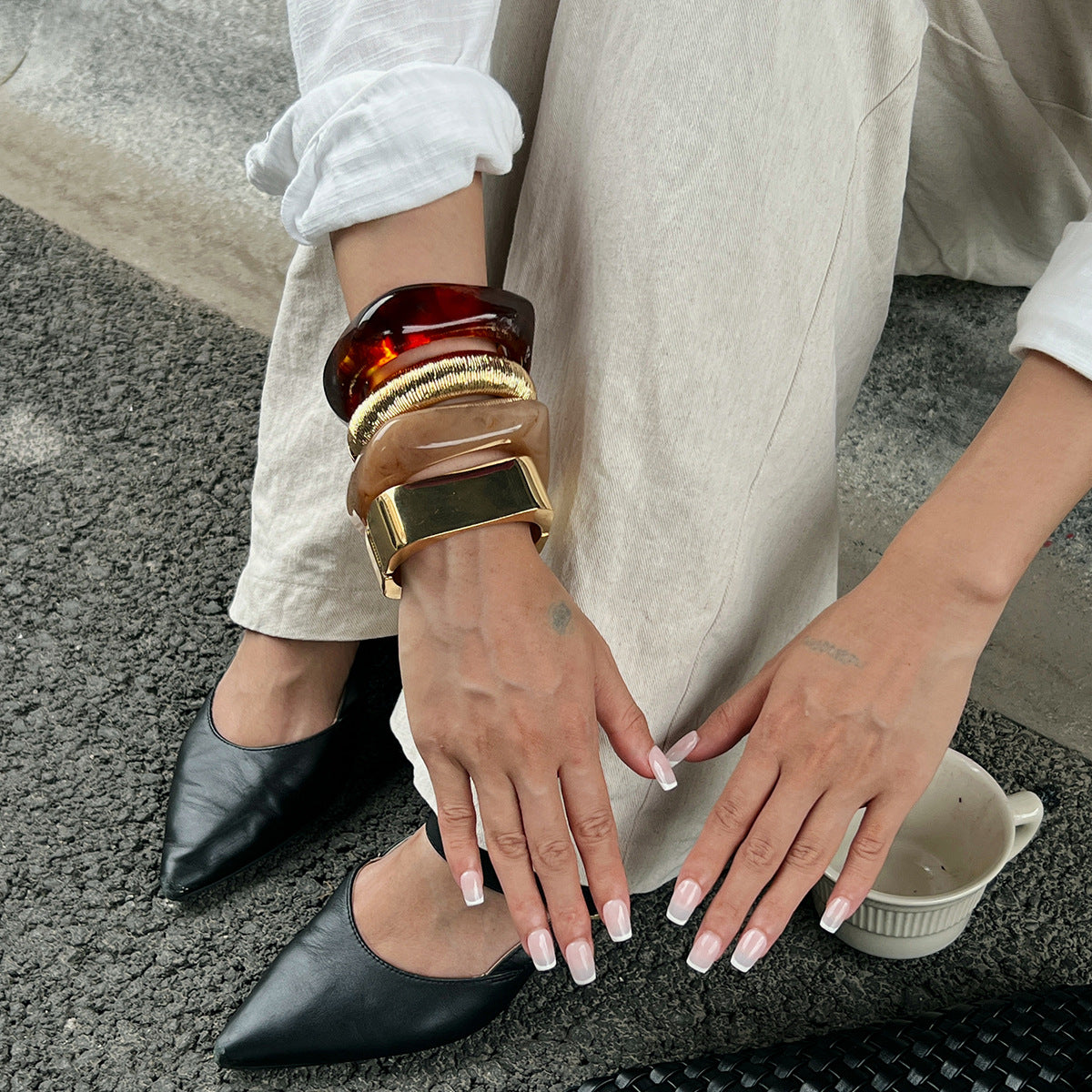 Geometric Gradient Resin Polygon Bracelet Trendy Metal Bangle