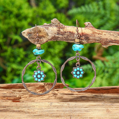 Bohemian Vintage Leaf Shaped Beaded Tassel Earrings with Turquoise