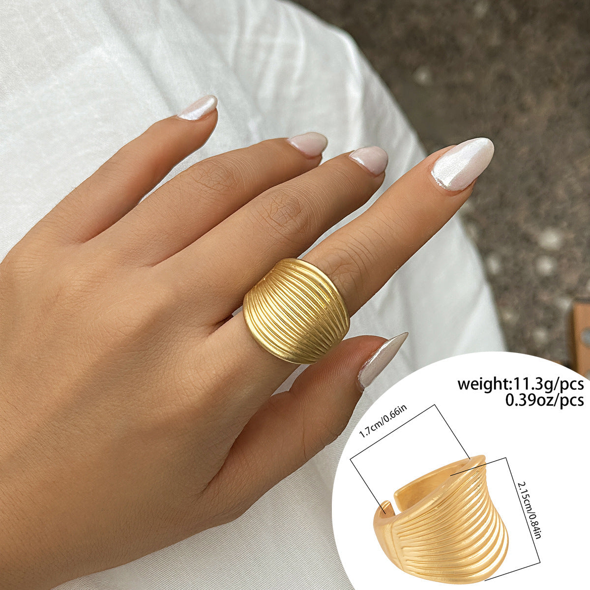 Exaggerated French Wrinkled Metal Ring Floral Design