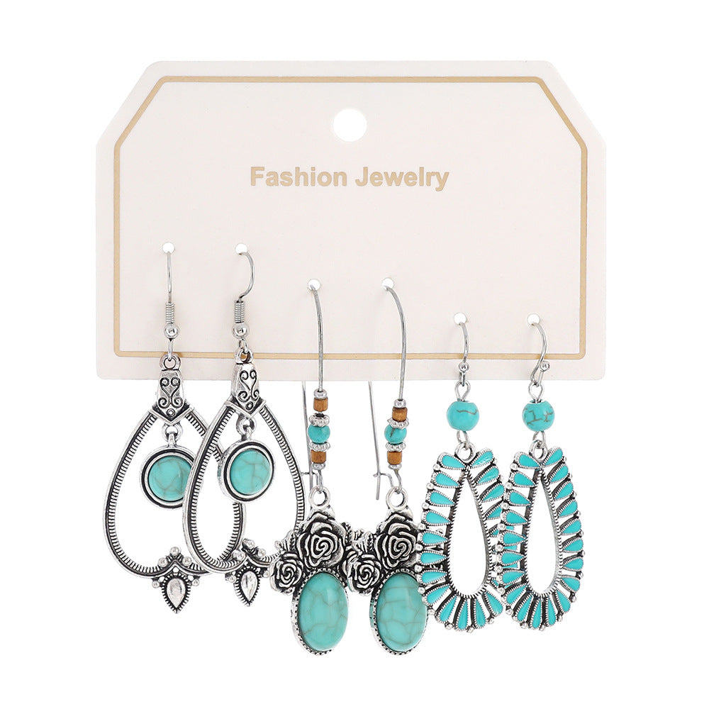 Bohemian Turquoise Tassel Earrings Vintage Alloy Jewelry