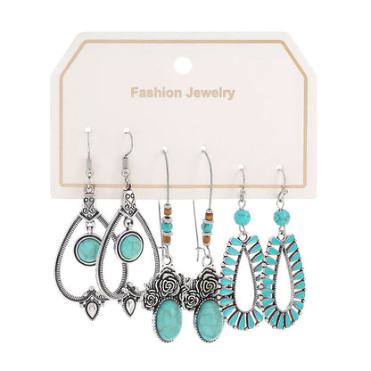 Bohemian Turquoise Tassel Earrings Vintage Alloy Jewelry