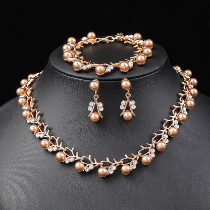Pearl Necklace and Earring Set Elegant Alloy Jewelry for Bride