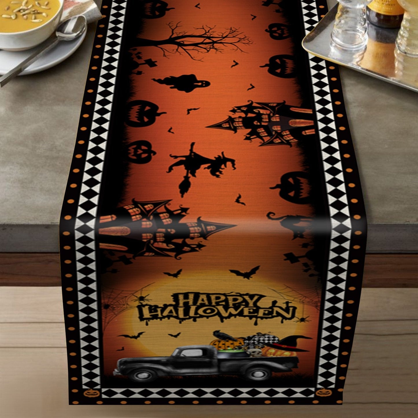 Halloween Table Flag Bat Ghost Dwarf Linen Tablecloth