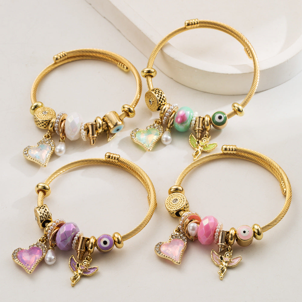 Angel Heart Alloy Beaded Bracelet Stainless Steel Women's Bracelet