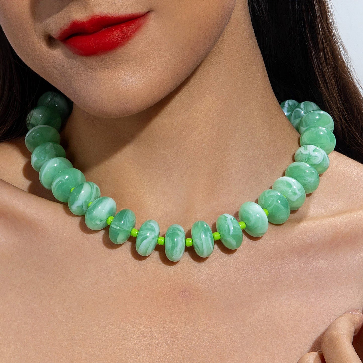 Dopamine Colorful Acrylic Beaded Necklace Trendy Sweet Style