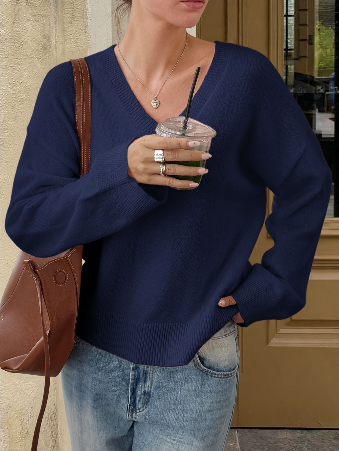 Casual Solid Color Long Sleeve Knit Shirt for Women