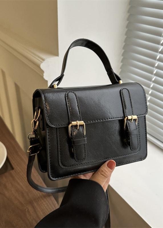 Classic Faux Leather Satchel With Double Buckle