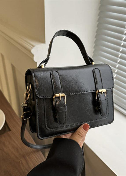 Classic Faux Leather Satchel With Double Buckle