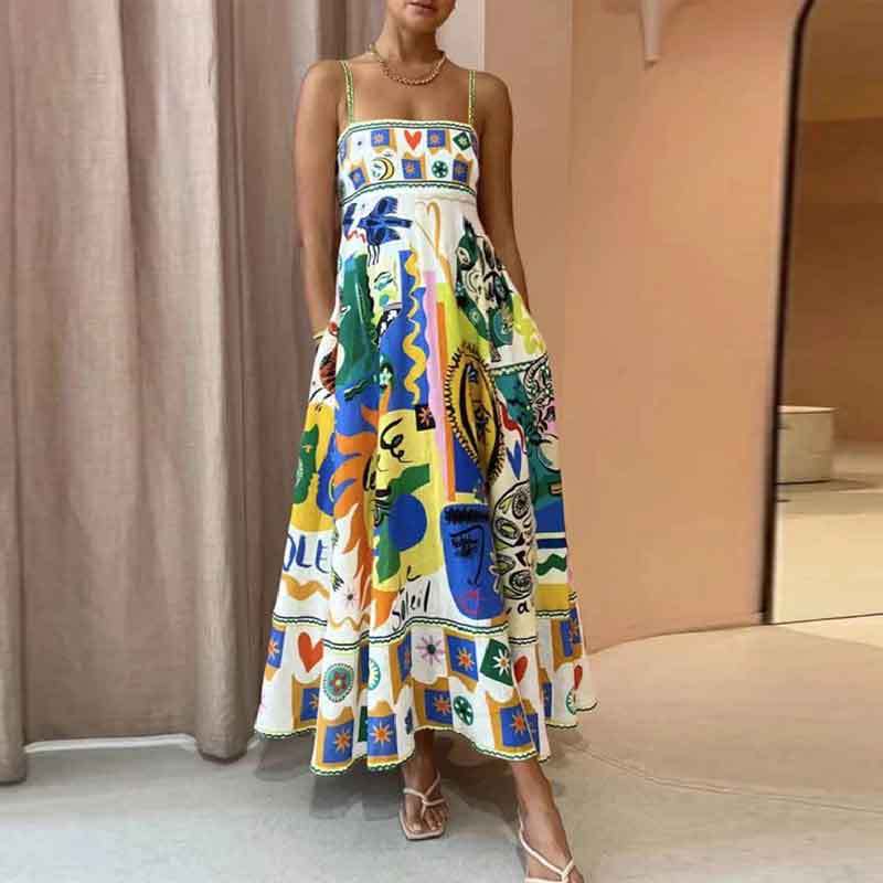 Floral Print Maxi Dress with High Waist for Casual Wear