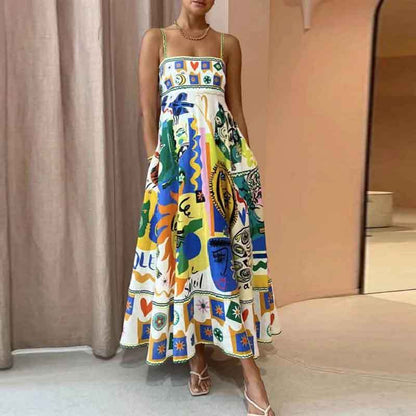 Floral Print Maxi Dress with High Waist for Casual Wear