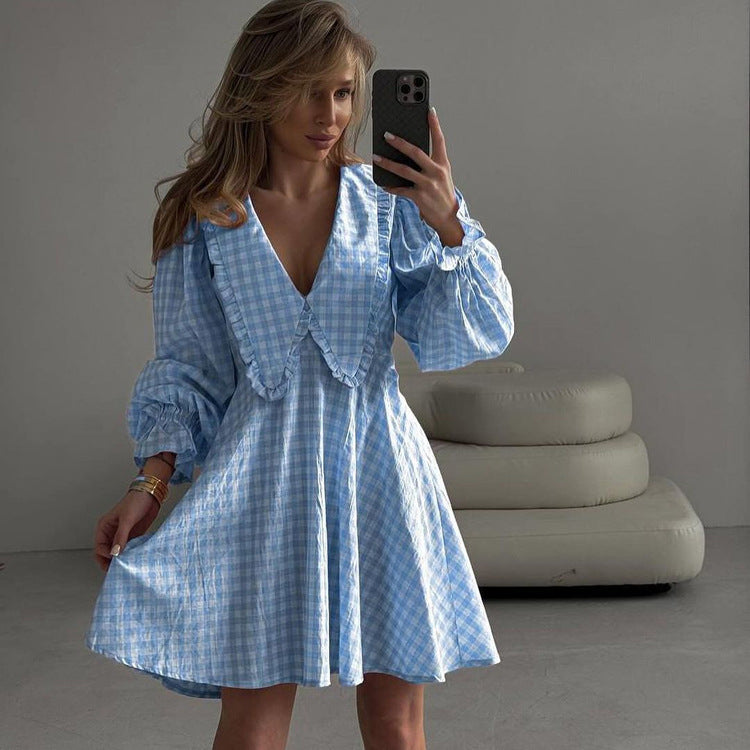 Chic A-Line Dress With Butterfly Collar Long Sleeves