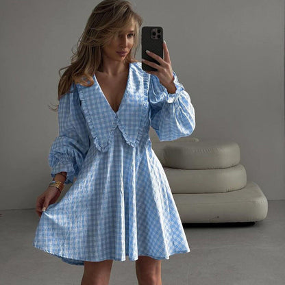 Chic A-Line Dress With Butterfly Collar Long Sleeves