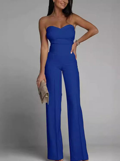 Slim Fit Strapless Jumpsuit With Geometric Pattern